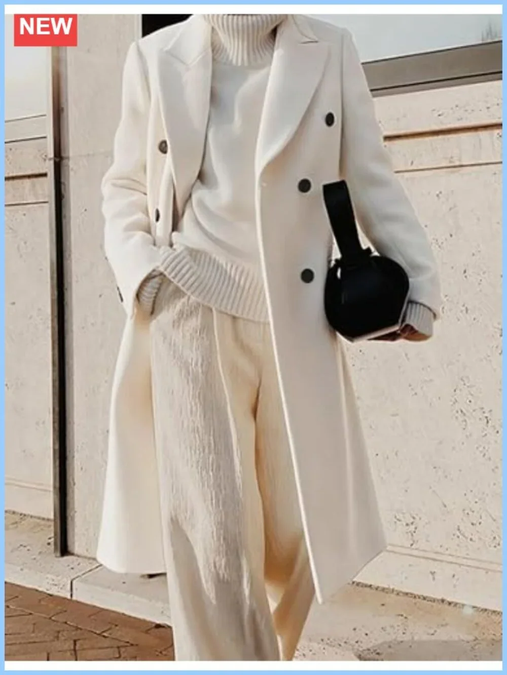 Women's Wool Blend Long Trench Coat Double Breasted Notch Lapel Overcoat